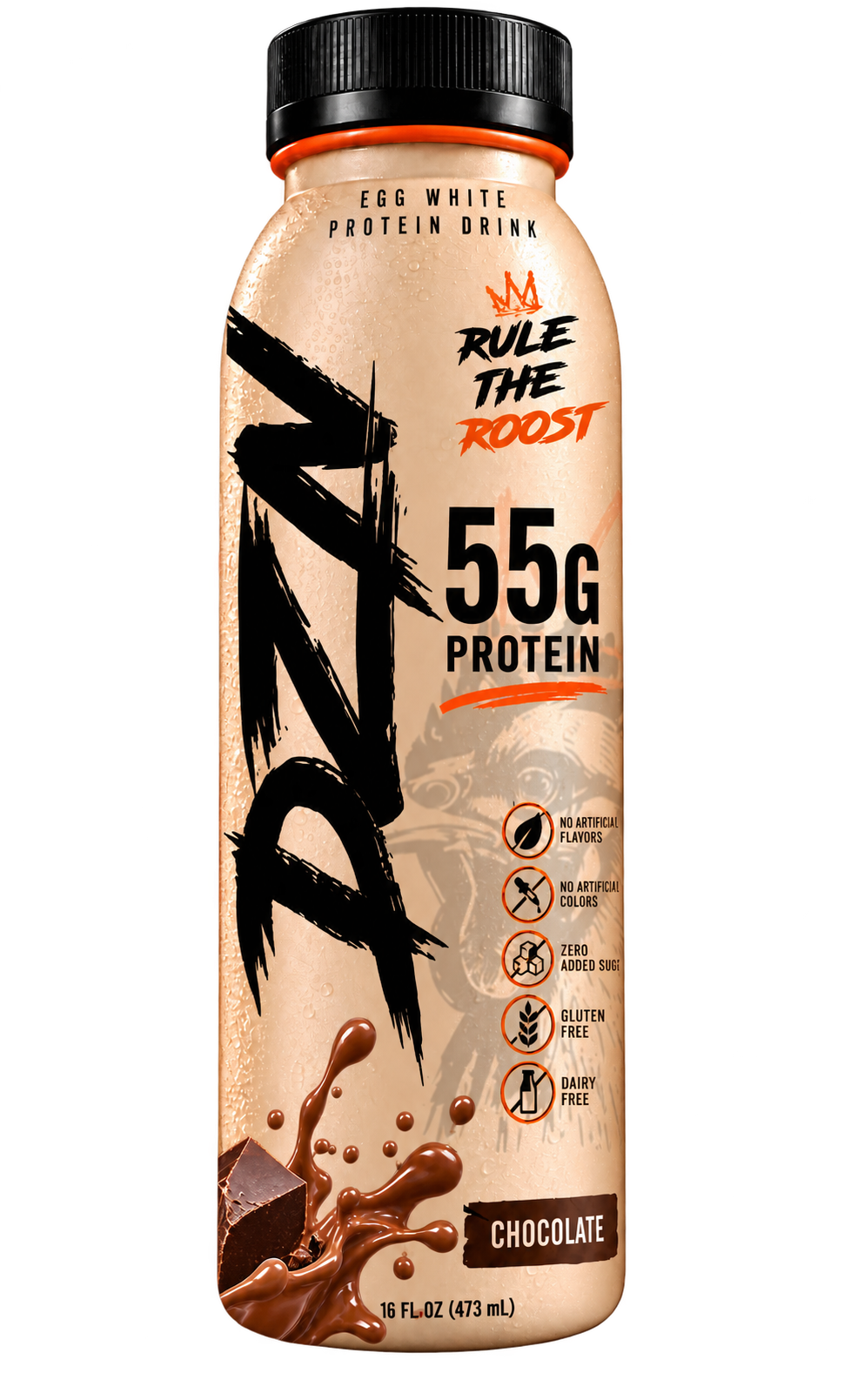DZN Chocolate egg white protein drink, 55 grams of protein, 16 fluid ounces